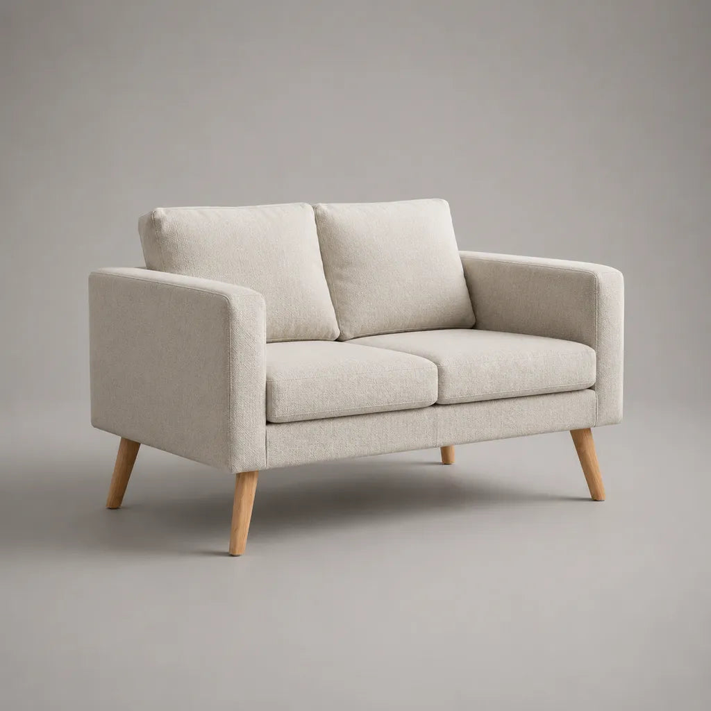 2-Sitzer-Sofa mit Polyesterbezug und Massivholzbeinen, Creme/Natur, 145 × 78 × 83 cm