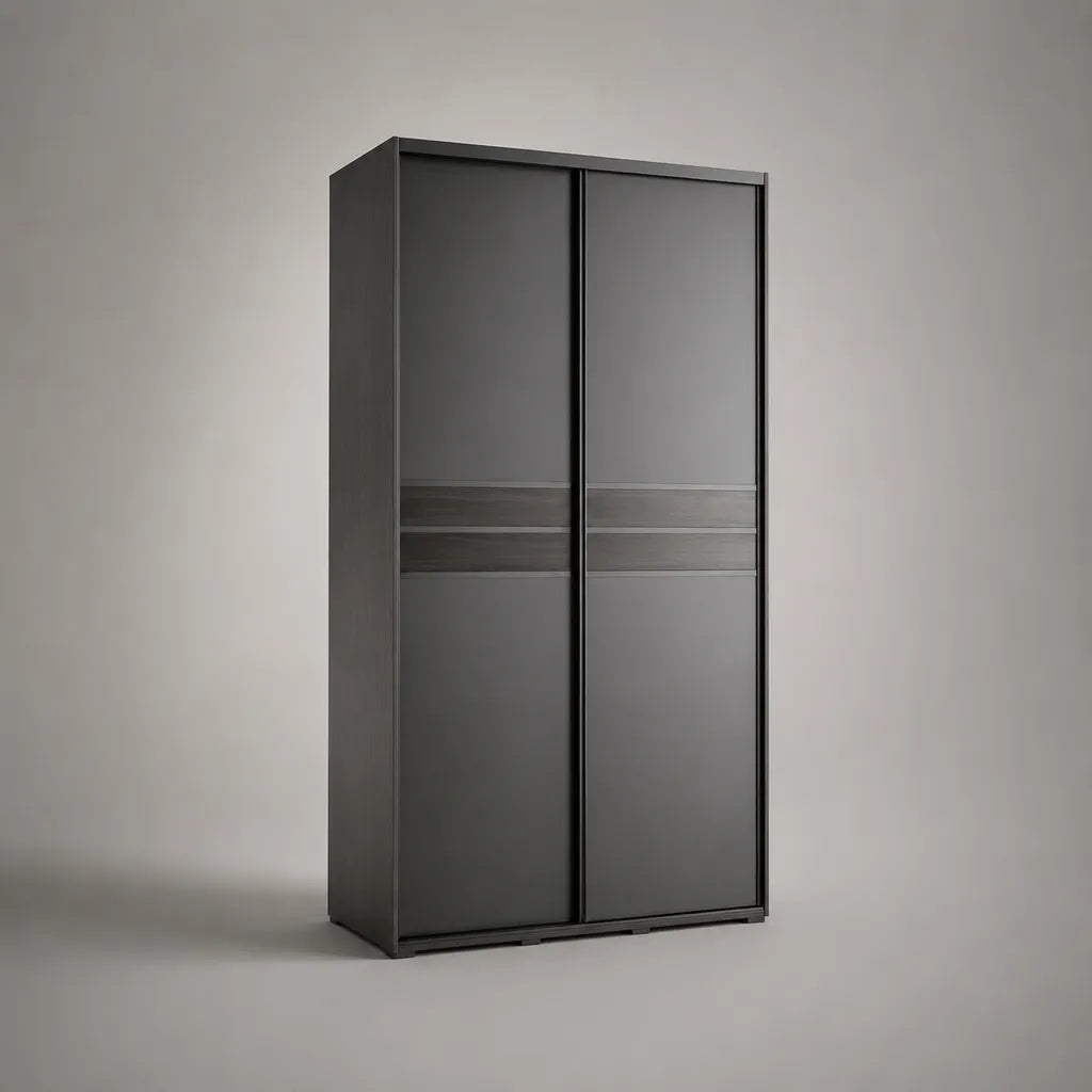 Schwebetürenschrank mit 2 Schiebetüren aus melaminbeschichteter Spanplatte, Schwarz und Anthrazit, 120 × 60 × 200 cm