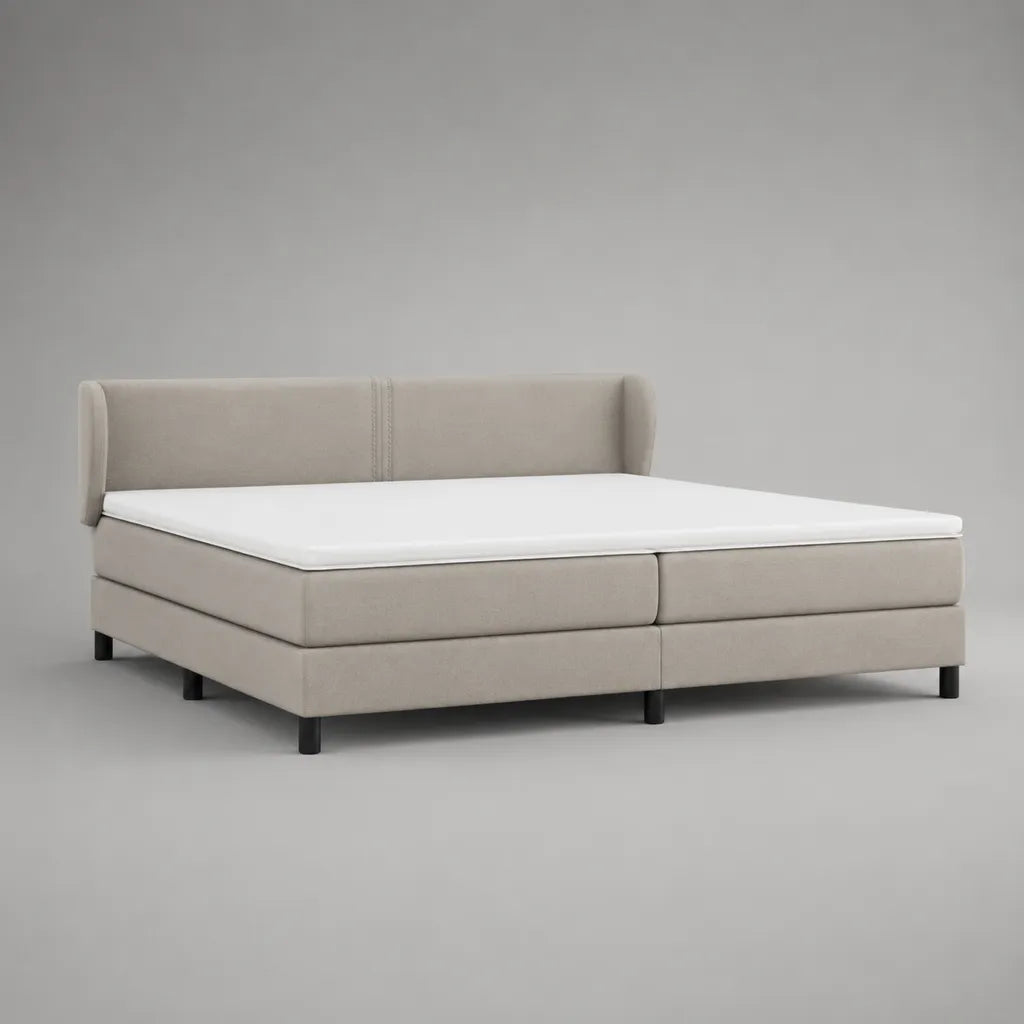 Boxspringbett 180 × 200 cm, Doppelbett mit Topper und Kopfteil, Polyesterbezug, Beige