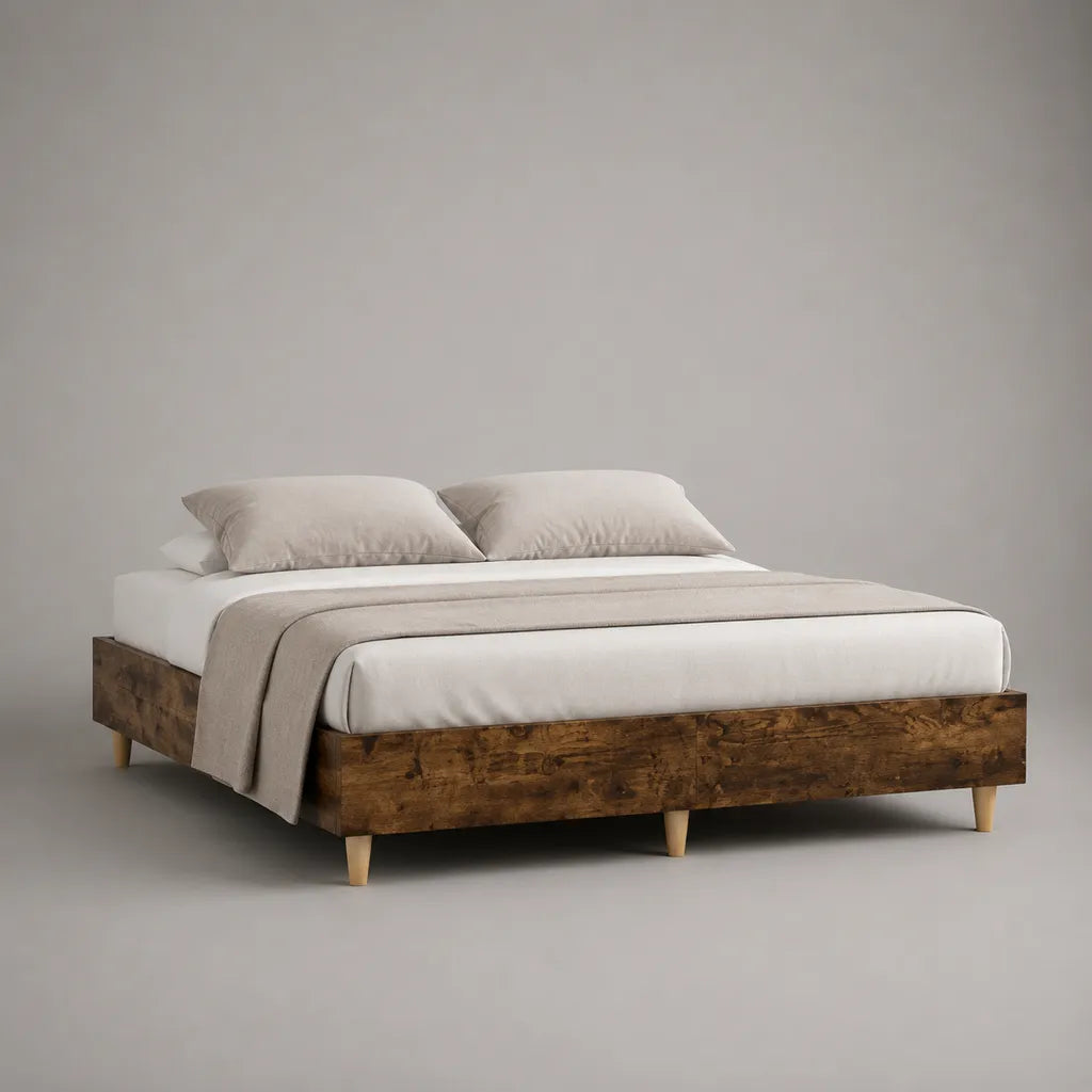 Bettgestell Doppelbett aus massivem Kiefernholz ohne Kopfteil, Braun/Natur, 160 x 200 cm
