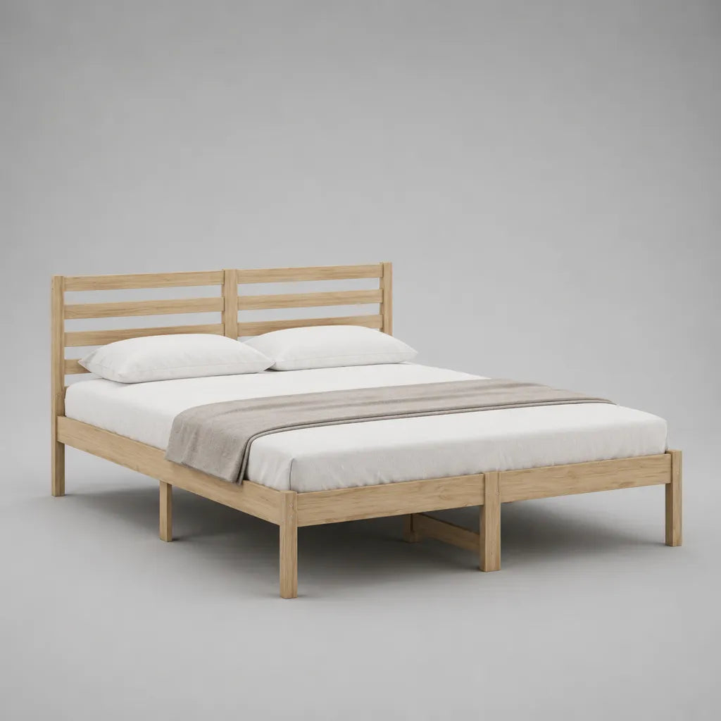 Doppelbett-Bettgestell aus massivem Kiefernholz mit Kopfteil, Natur, 180 × 200 cm