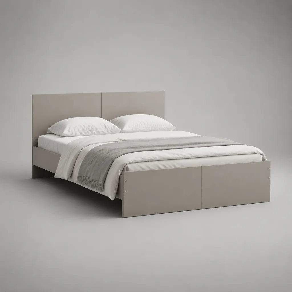 Doppelbett-Bettgestell 160 x 200 cm aus melaminbeschichteter Spanplatte in Taupe mit Kopf- und Fußteil