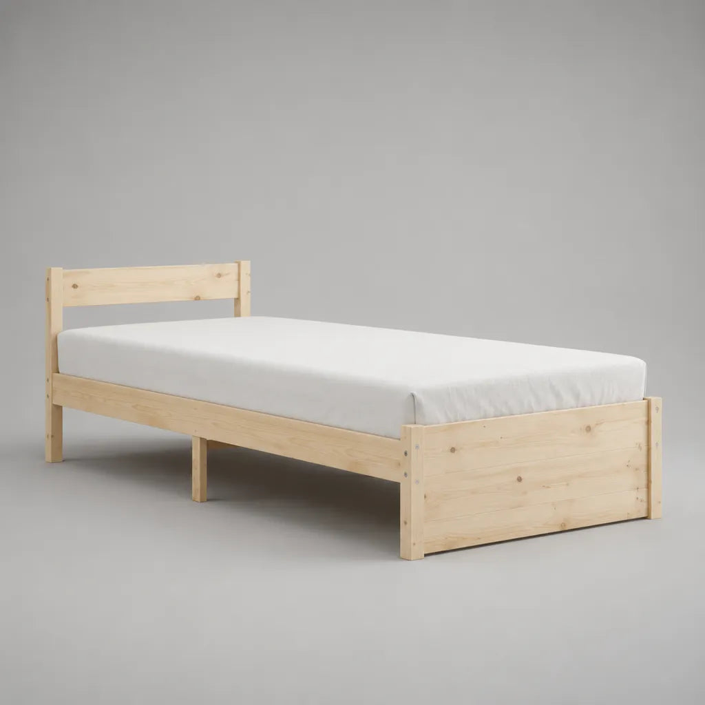Einzelbett-Bettgestell aus massivem Kiefernholz, Liegefläche 90 × 200 cm, Außenmaß 208 × 98 × 80 cm, Natur