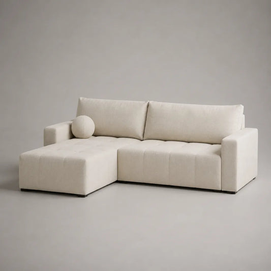 Ecksofa mit Ottomane links, 3-Sitzer, Polyester-Chenille, Creme, 240 × 160 × 85 cm