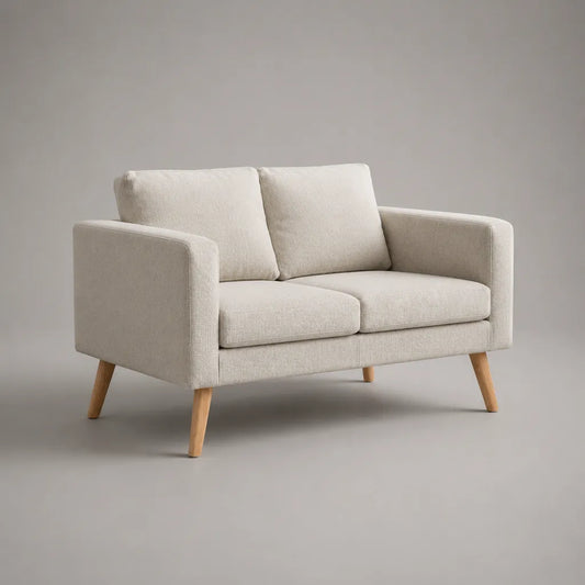 2-Sitzer-Sofa mit Polyesterbezug und Massivholzbeinen, Creme/Natur, 145 × 78 × 83 cm