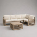 Garten-Lounge-Set, 3-teilig, L-förmig, aus massivem Akazienholz mit Seilgeflecht und beigen Polstern, 260 × 184 × 76 cm