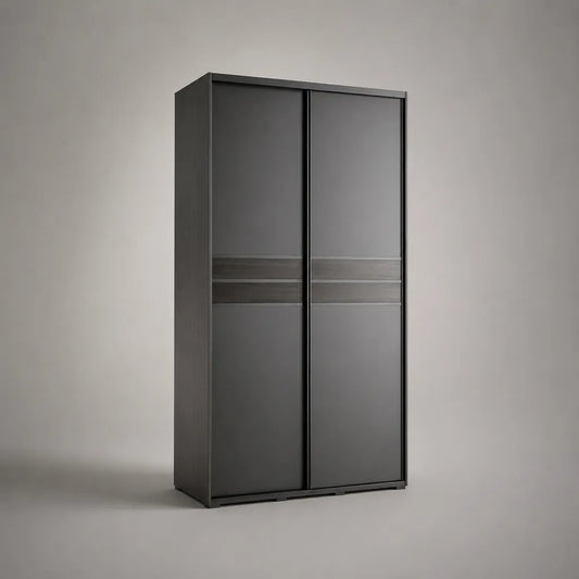 Schwebetürenschrank mit 2 Schiebetüren aus melaminbeschichteter Spanplatte, Schwarz und Anthrazit, 120 × 60 × 200 cm