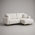 Ecksofa mit Recamiere rechts, 3-Sitzer aus Polyester-Bouclé, Cremeweiß, 220 × 145 × 85 cm