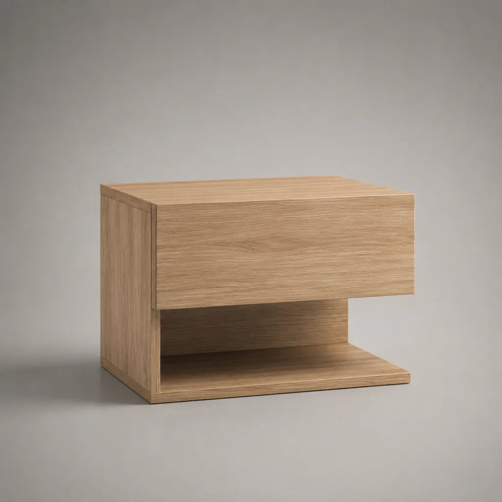 Nachttisch mit Schublade und offenem Ablagefach aus MDF mit Eichenfurnier, Eiche Natur, 45 × 35 × 40 cm