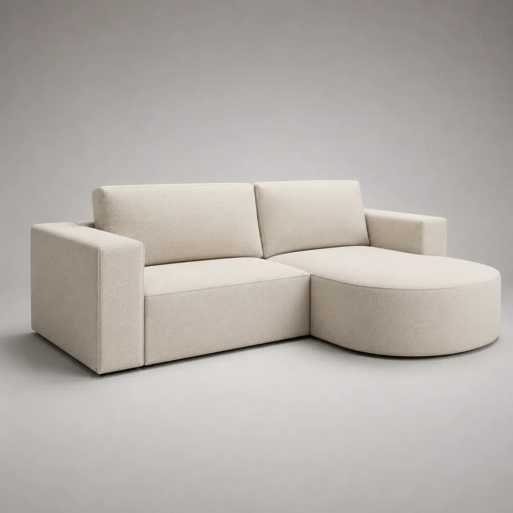 Ecksofa 2-teilig mit Recamiere rechts, Polyester-Bouclé, L-Form, Creme, 220 × 150 × 82 cm