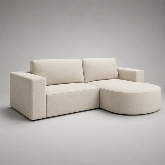 Ecksofa 2-teilig mit Recamiere rechts, Polyester-Bouclé, L-Form, Creme, 220 × 150 × 82 cm