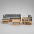 3-teiliges Gartenlounge-Set aus massivem Kiefernholz mit L-Sofa, Sessel und Tisch, Natur/Grau, Sofa 220 x 150 x 75 cm