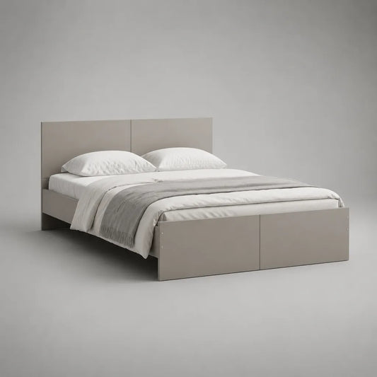 Doppelbett-Bettgestell 160 x 200 cm aus melaminbeschichteter Spanplatte in Taupe mit Kopf- und Fußteil
