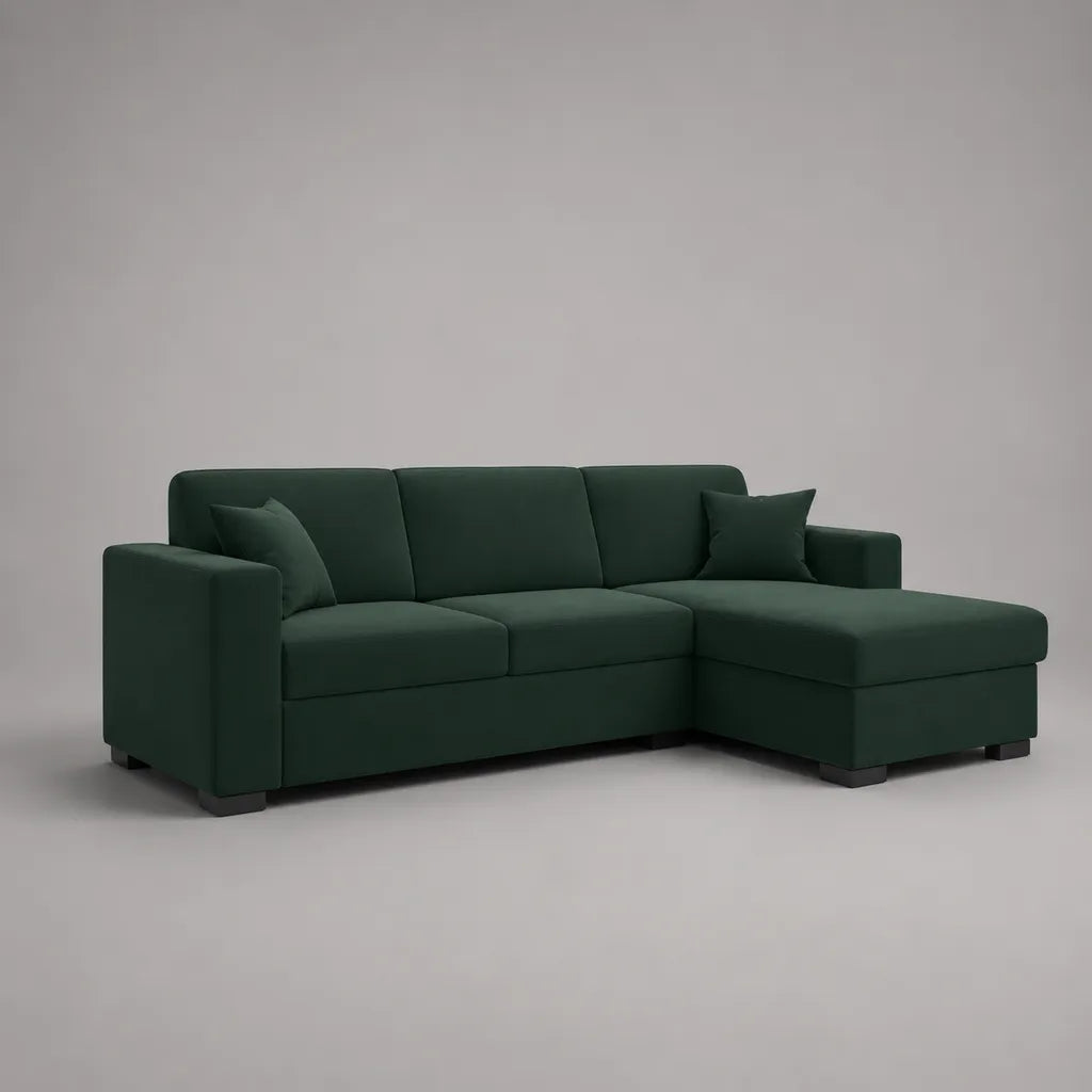 Ecksofa mit Recamiere rechts, 3-Sitzer, Polyestergewebe, Dunkelgrün, 240 × 155 × 85 cm