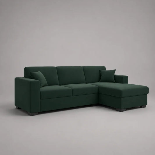 Ecksofa mit Recamiere rechts, 3-Sitzer, Polyestergewebe, Dunkelgrün, 240 × 155 × 85 cm