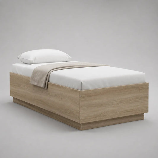 Einzelbettgestell aus melaminharzbeschichteter Spanplatte, helle Eiche, Liegefläche 90 × 200 cm