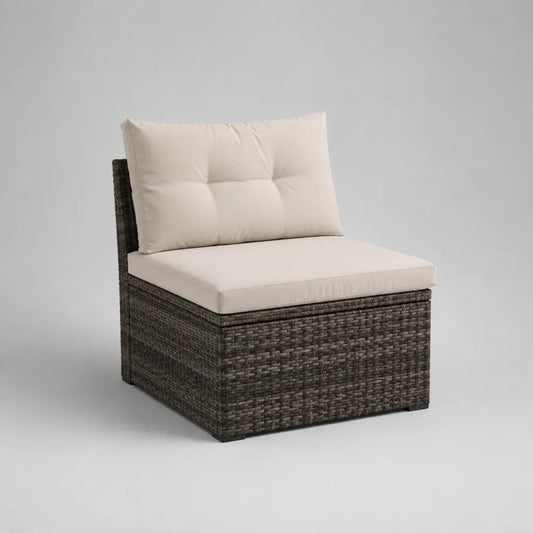 Gartensofa-Mittelmodul aus PE-Rattan und Metall mit Polyesterkissen, Dunkelgrau/Creme, 70 × 75 × 72 cm